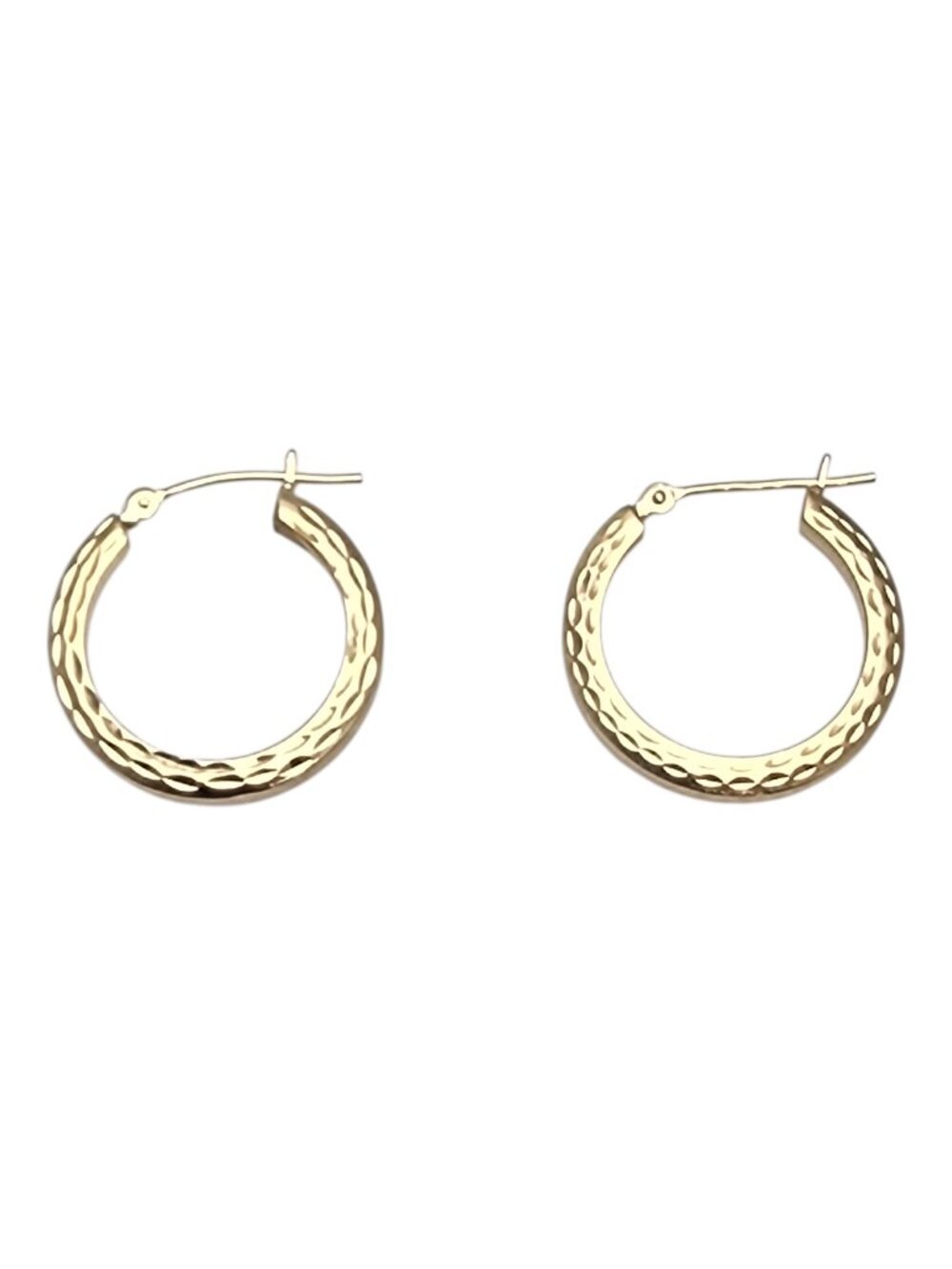 14K Yellow Gold Textured Hoop Earrings #24313